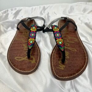 New Sam Edelman Bombay Multi Mirror Fabric‎ Gigi T-Strap Sandal 6.5